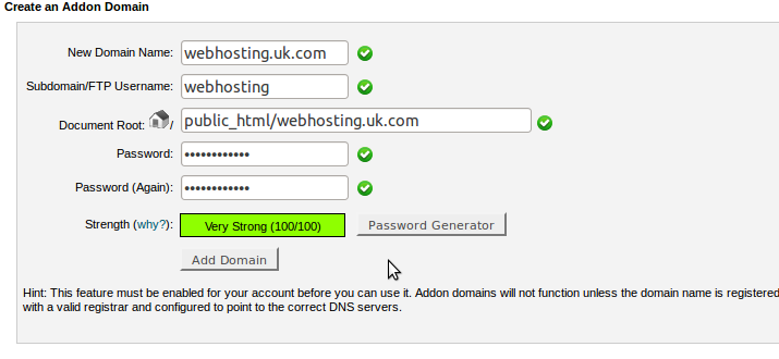 Addon Domains Creation in the cPanel Control Panel