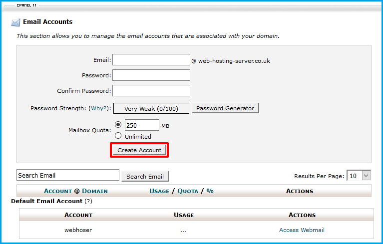 Create Email Account-cpanel
