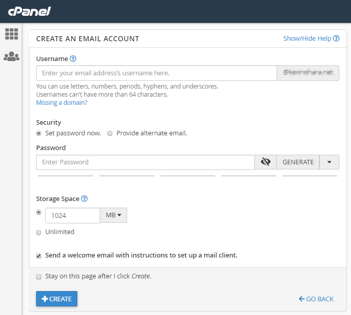 add an email account in cpanel