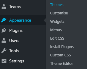 Appearance > Themes