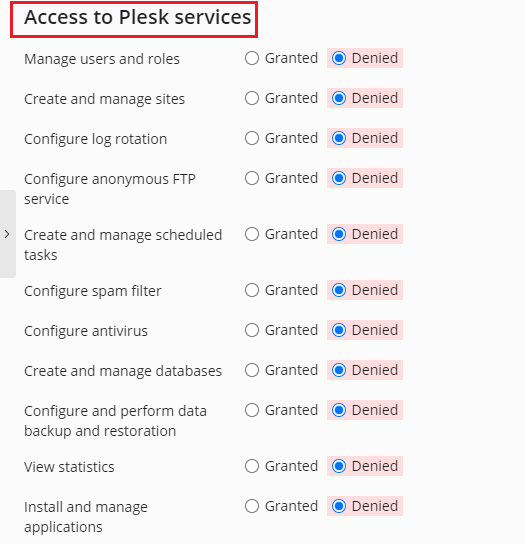 Access to Plesk services