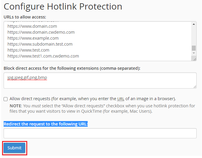 configure Hotlink Protection