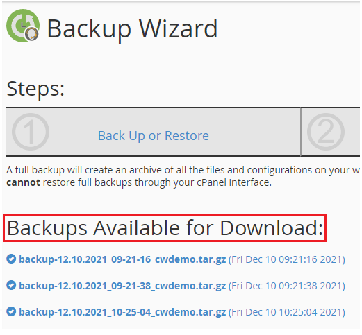 Available backups for download