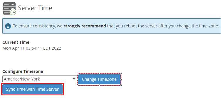 Change Server time zone 