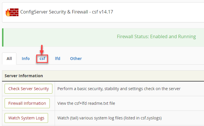 configure the CSF Firewall