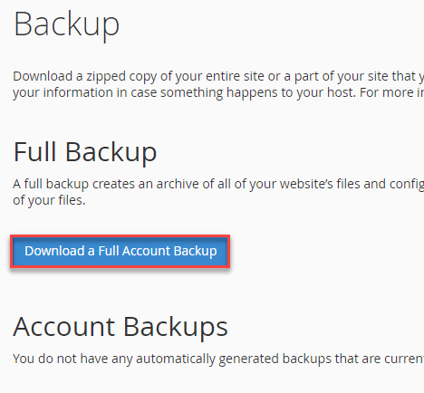 Download a Full Account Backup