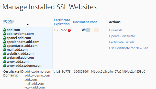 Managed Installed SSL Websites