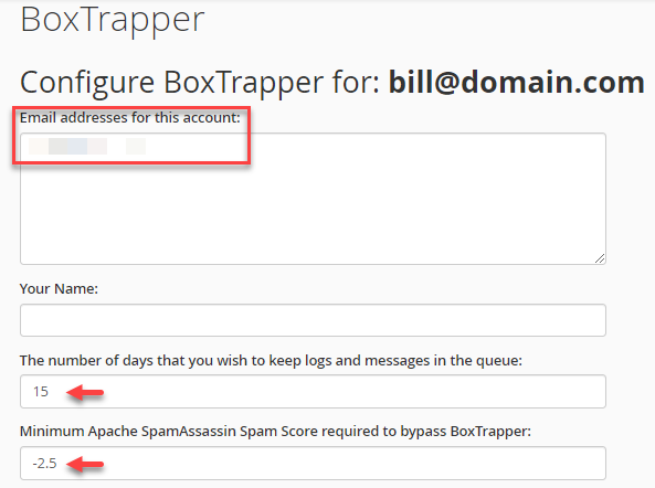 Configure BoxTrapper