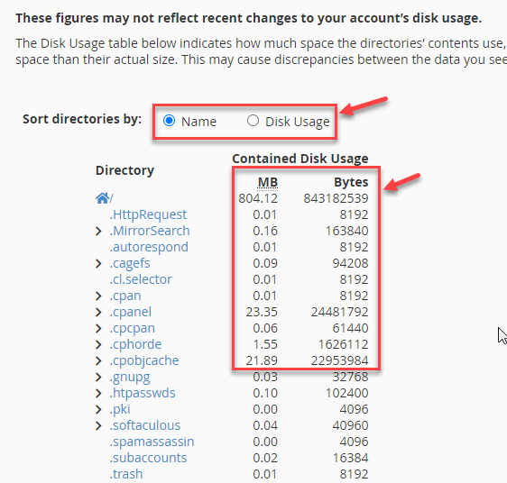 Sort directories by Disk Usage