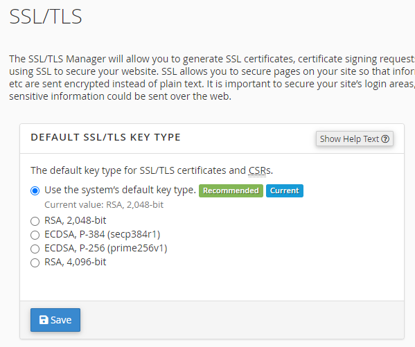 Default SSL/TLS Key Type