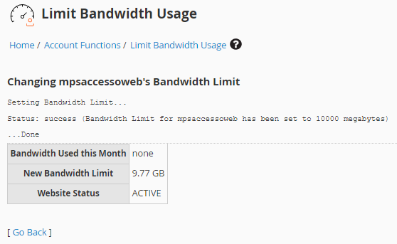 Changing Bandwidth Limit