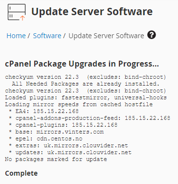 cPanel Package Upgrading 