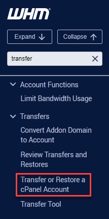 Transfer or Restore a cPanel account