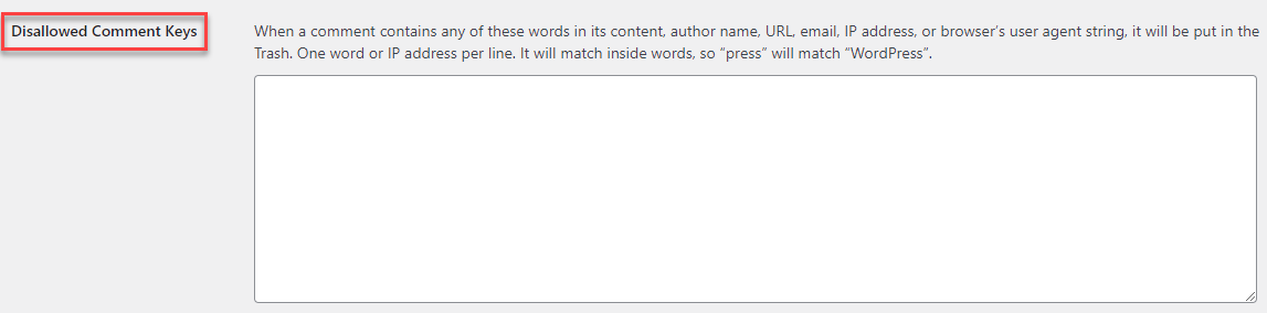 Disallowed Comment Keys